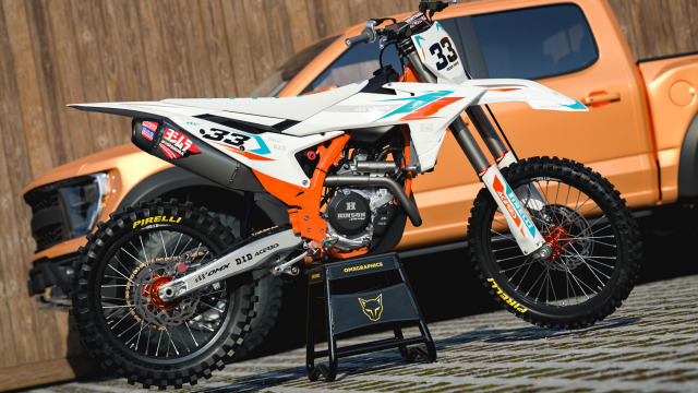 KTM Dirt Bike Graphics Kit Glitch Orange Teal Promo