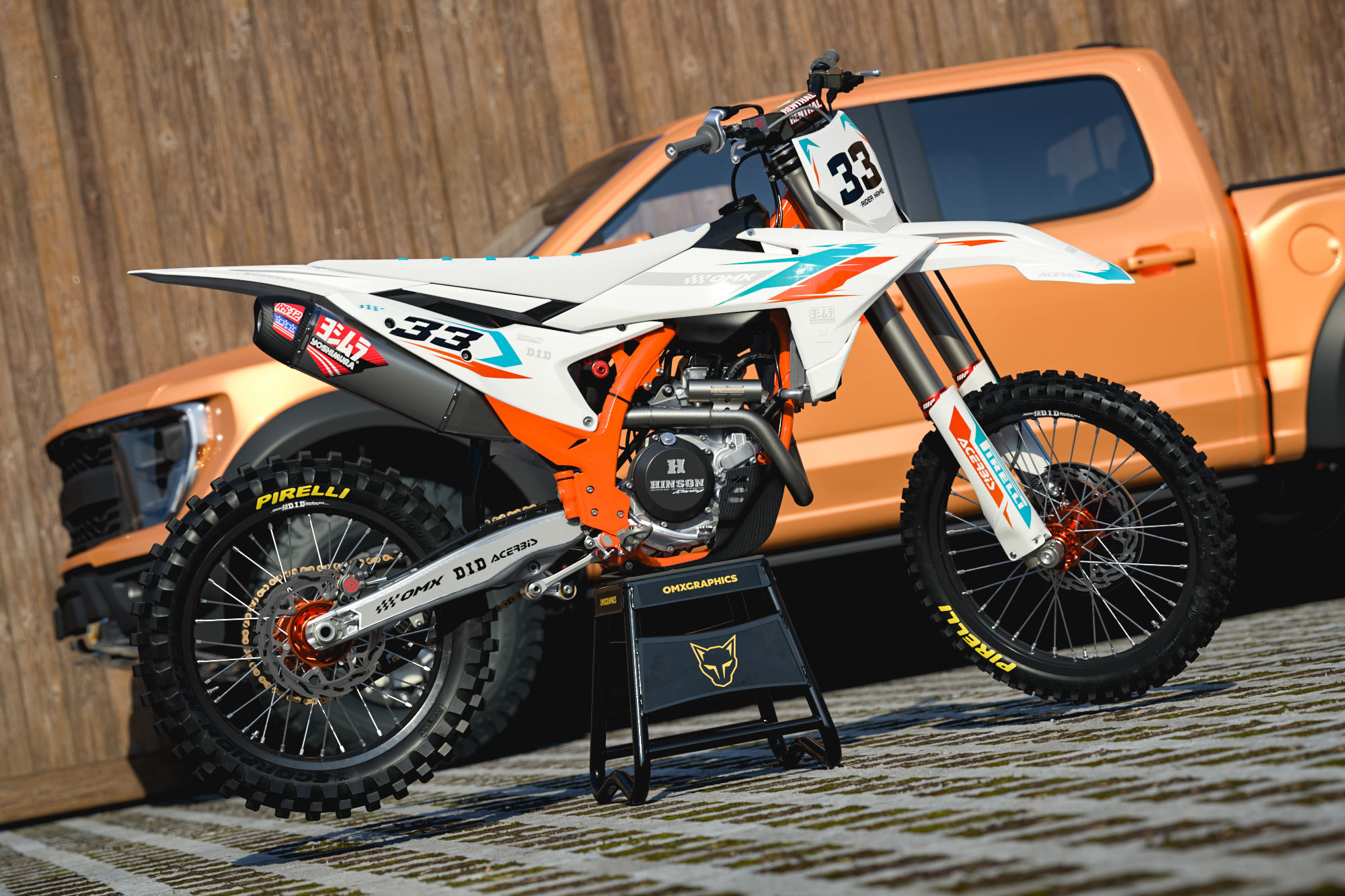 KTM Dirt Bike Graphics Kit Glitch Orange Teal Promo
