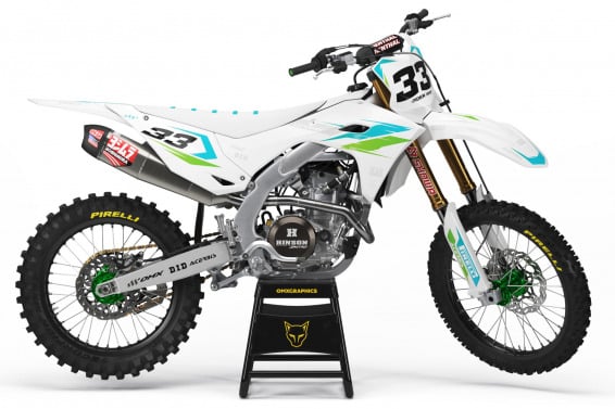 Kawasaki Dirt Bike Graphics Kit Glitch Green Blue