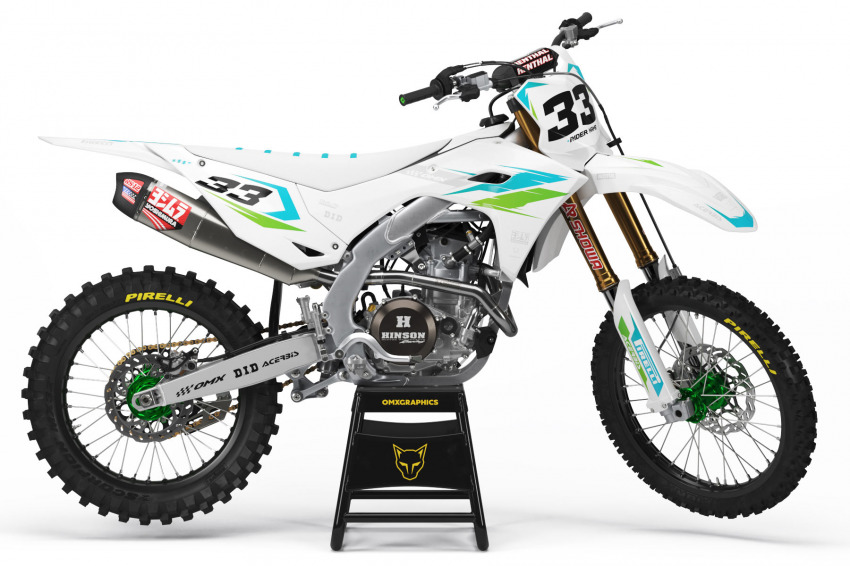 Kawasaki Dirt Bike Graphics Kit Glitch Green Blue