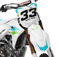 Kawasaki Dirt Bike Graphics Kit Glitch Green Blue Front
