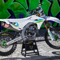 Kawasaki Dirt Bike Graphics Kit Glitch Green Blue Promo