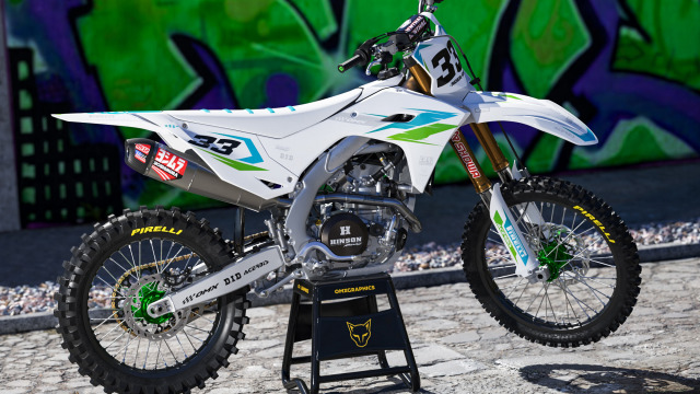 Kawasaki Dirt Bike Graphics Kit Glitch Green Blue Promo