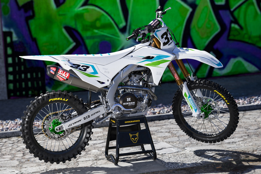 Kawasaki Dirt Bike Graphics Kit Glitch Green Blue Promo