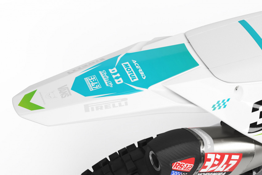 Kawasaki Dirt Bike Graphics Kit Glitch Green Blue Rear