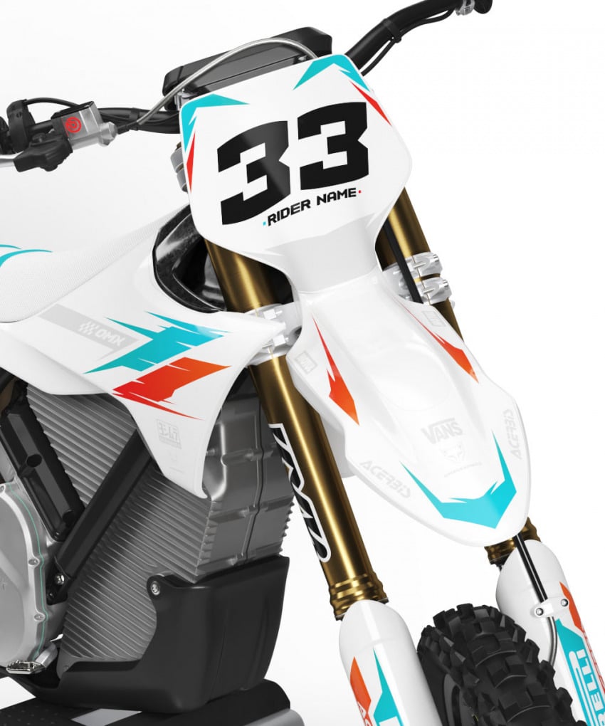 Stark Varg Dirt Bike Graphics Kit Glitch Blue Orange Front