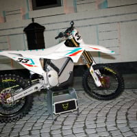 Stark Varg Dirt Bike Graphics Kit Glitch Blue Orange Promo