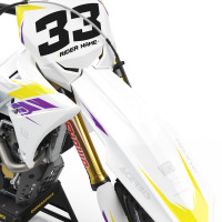 Suzuki Dirt Bike Graphics Kit Glitch Yellow Purple Front
