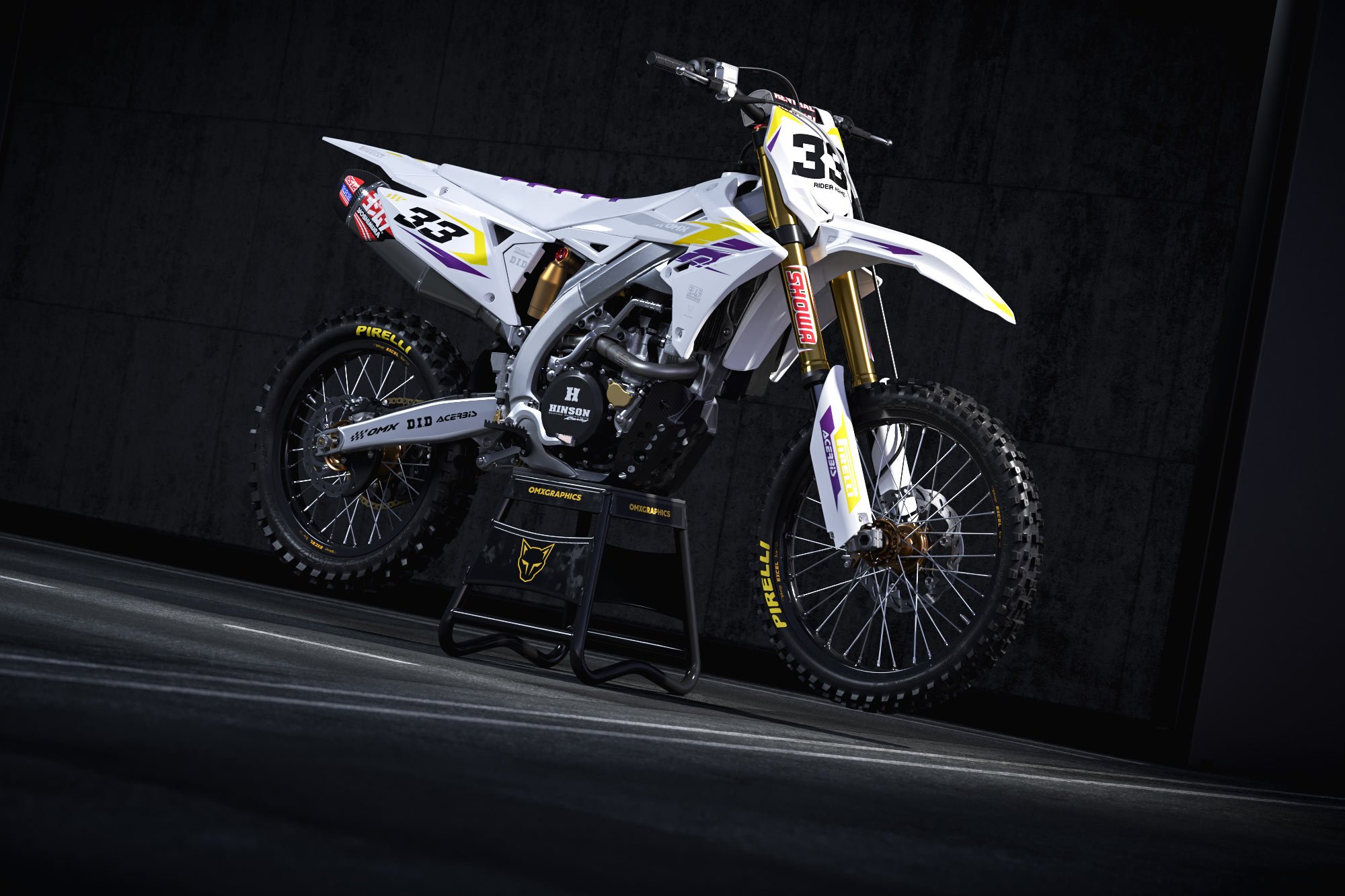 Suzuki Dirt Bike Graphics Kit Glitch Yellow Purple Promo