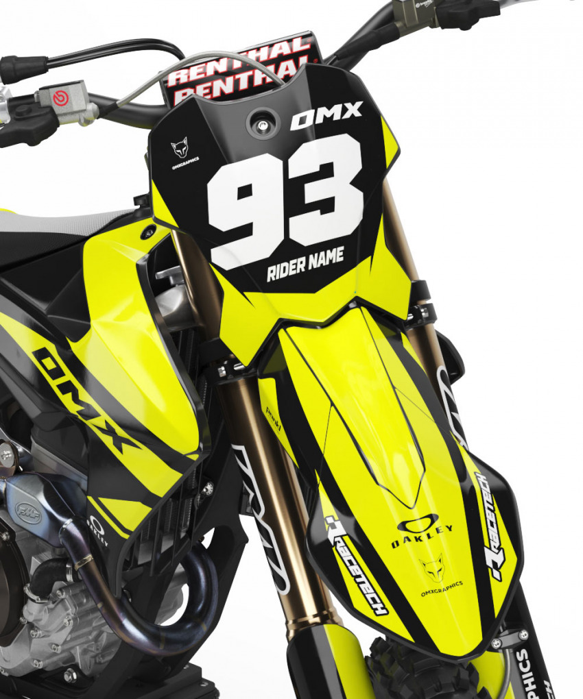 Triumph Dirt Bike Graphics Kit Core Black and Yellow Front