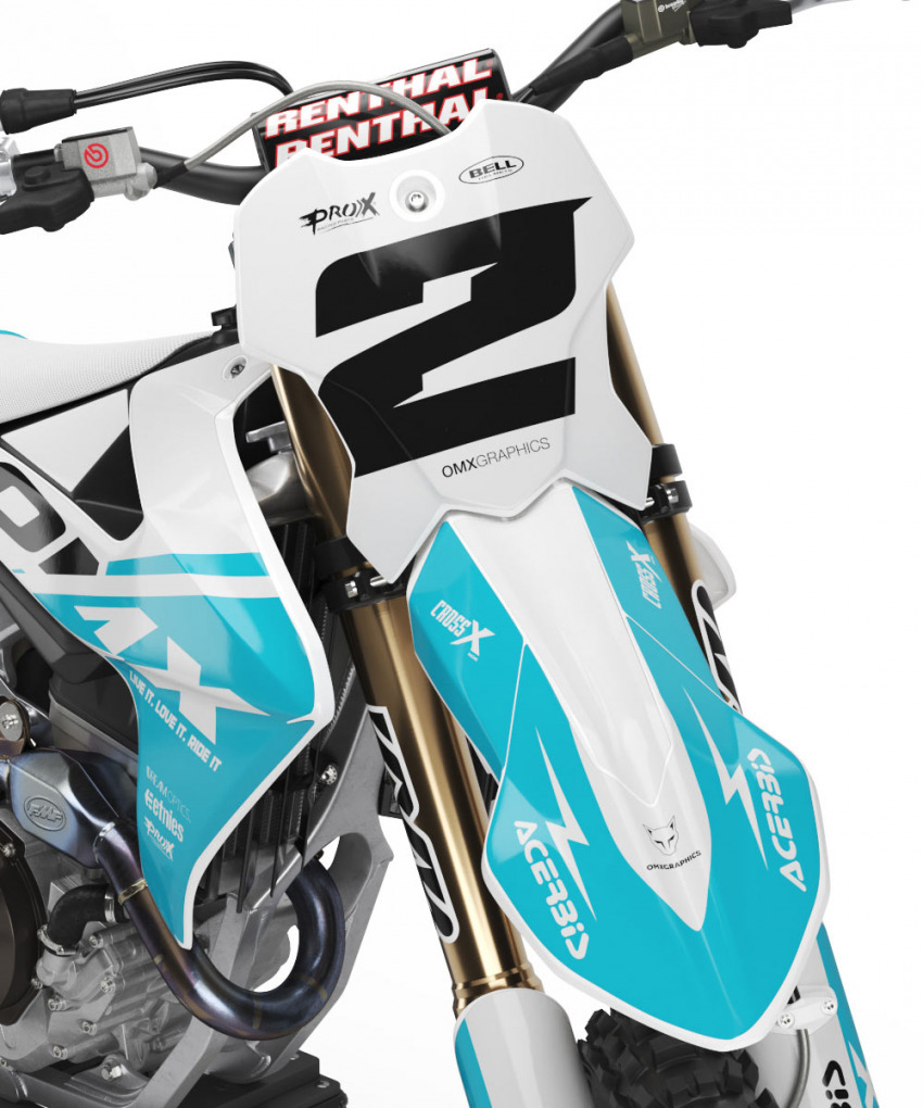 Triumph Dirt Bike Graphics Kit Corsa White and Blue Front