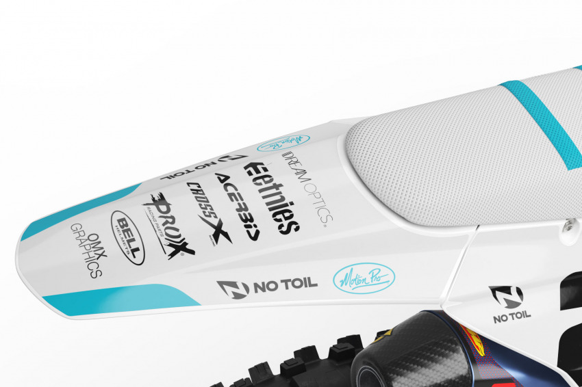 Triumph Dirt Bike Graphics Kit Corsa White and Blue Rear