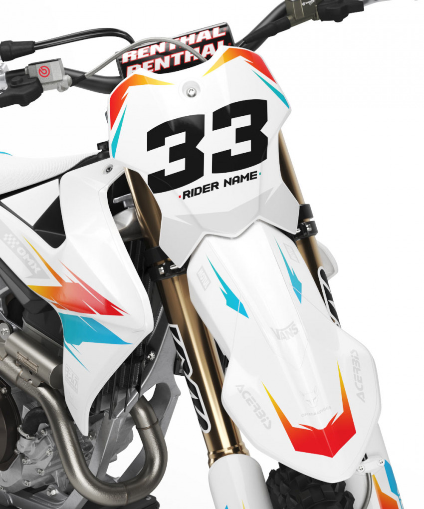 Triumph Dirt Bike Graphics Kit Glitch Orange Teal Front