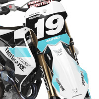 Triumph Dirt Bike Graphics Kit Phantom White and Blue Front