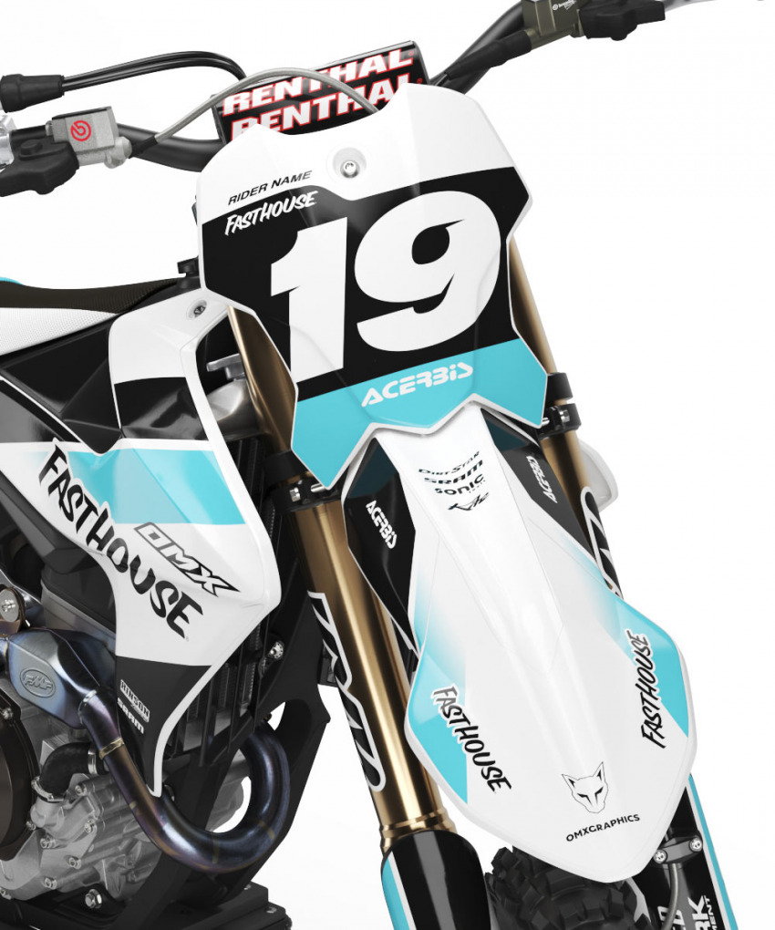 Triumph Dirt Bike Graphics Kit Phantom White and Blue Front