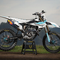 Triumph Dirt Bike Graphics Kit Phantom White and Blue Promo
