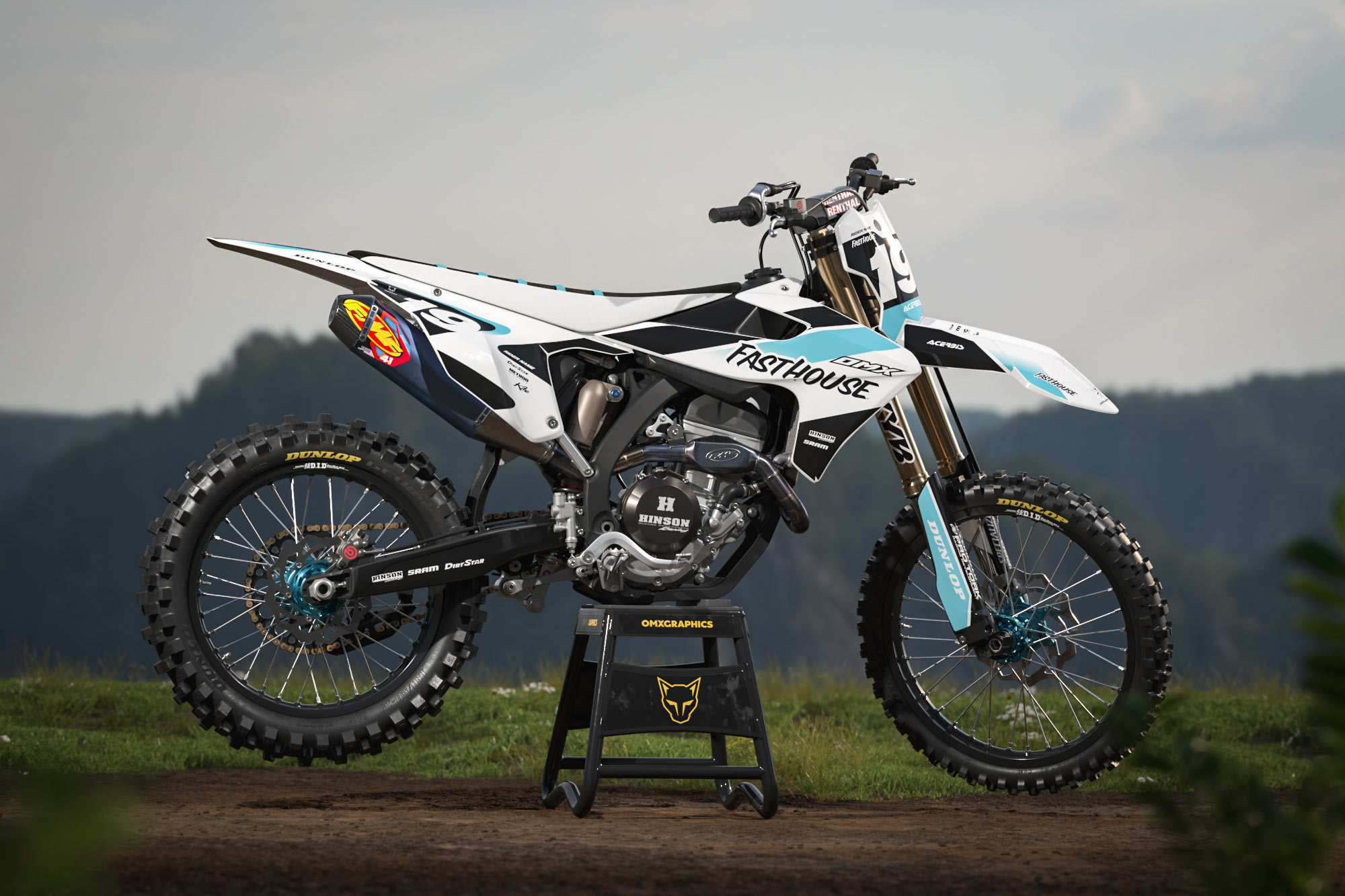 Triumph Dirt Bike Graphics Kit Phantom White and Blue Promo
