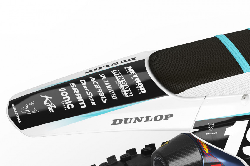 Triumph Dirt Bike Graphics Kit Phantom White and Blue Rear