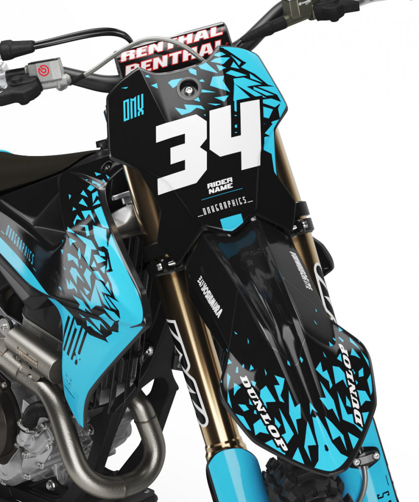 Triumph Dirt Bike Graphics Kit Smash Black and Blue Front
