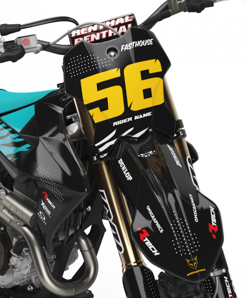 Triumph Dirt Bike Graphics Kit Wild Black and Blue Front