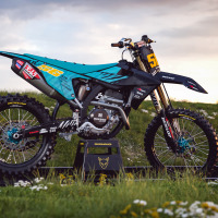 Triumph Dirt Bike Graphics Kit Wild Black and Blue Promo