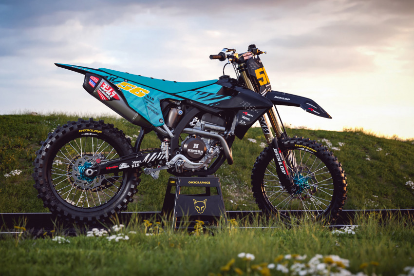 Triumph Dirt Bike Graphics Kit Wild Black and Blue Promo