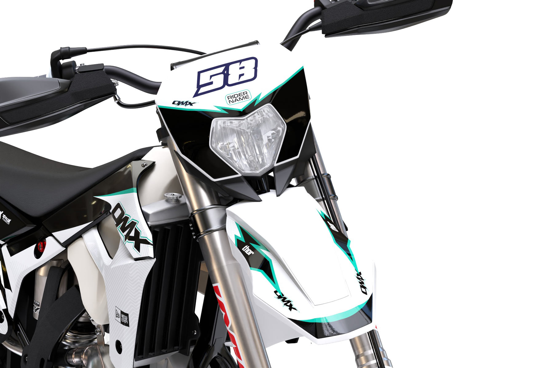 White Custom Dirt BIke Graphics Kit for Sherco Enigma Front