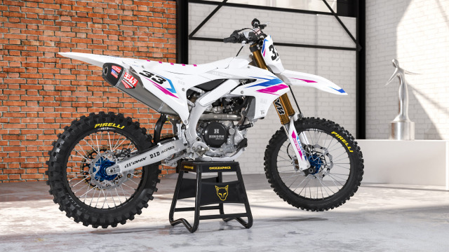 Yamaha Dirt Bike Graphics Kit Glitch Blue Pink Promo