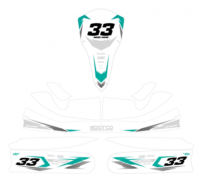 Custom Go Kart Graphics Kit Glitch White Blue Layout