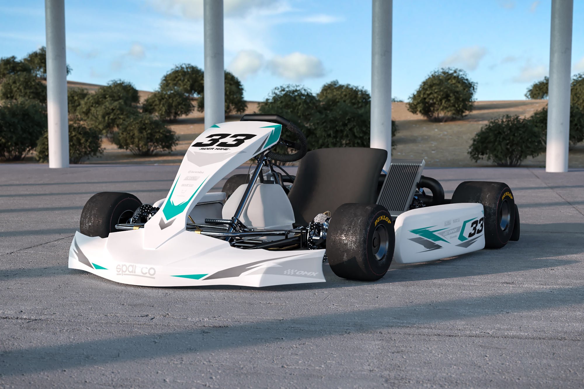 Custom Go Kart Graphics Kit Glitch White Blue Promo
