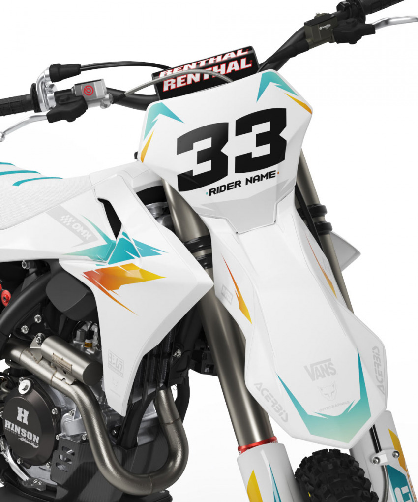 GasGas Dirt Bike Graphics Kit Glitch Orange Teal Front