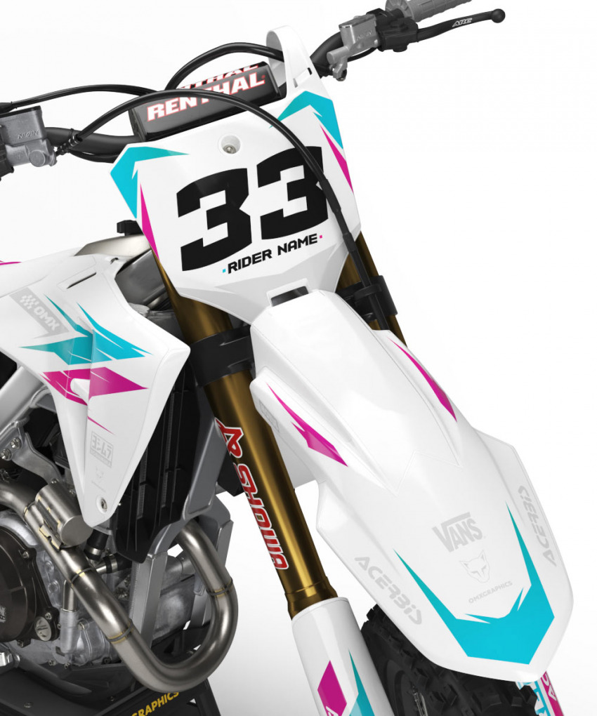 Honda Dirt Bike Graphics Kit Glitch Purple Teal Front
