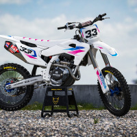 Husqvarna Dirt Bike Graphics Kit Glitch Blue Pink Promo