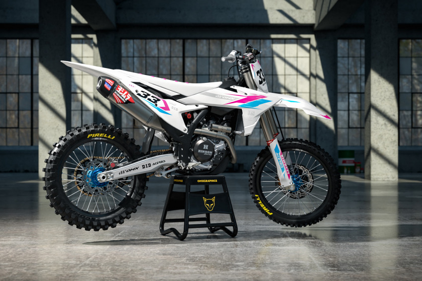 KTM Dirt Bike Graphics Kit Glitch Pink Blue Promo