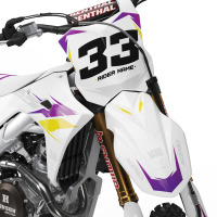 Kawasaki Dirt Bike Graphics Kit Glitch Yellow Purple Front