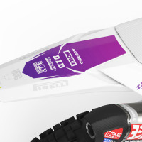 Kawasaki Dirt Bike Graphics Kit Glitch Yellow Purple Rear