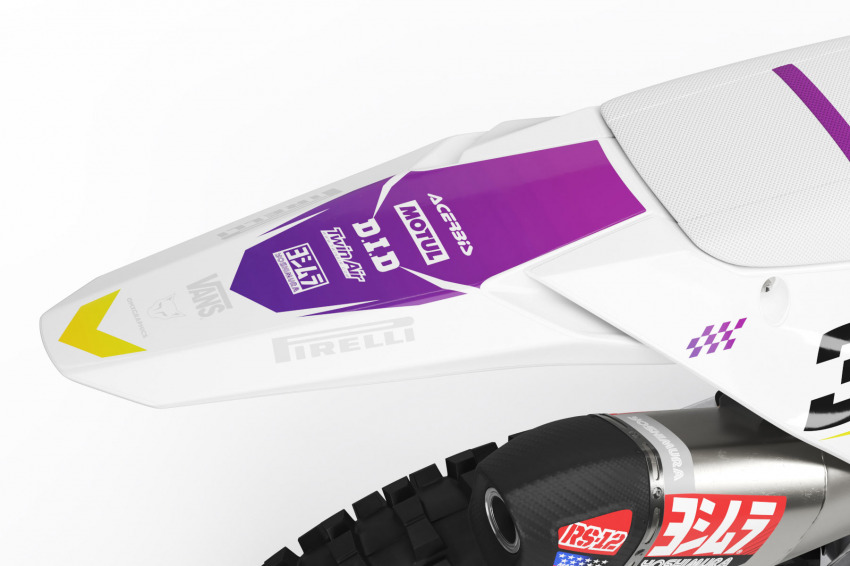 Kawasaki Dirt Bike Graphics Kit Glitch Yellow Purple Rear