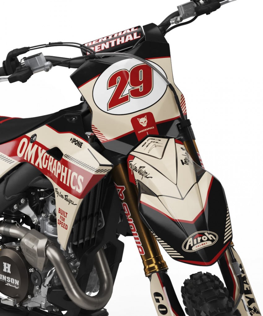 Kawasaki Retro Dirt Bike Graphics Kit Redline Beige Front