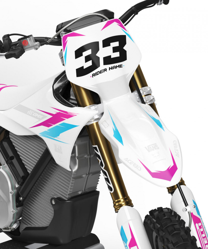 Stark Varg Dirt Bike Graphics Kit Glitch Pink Blue Front