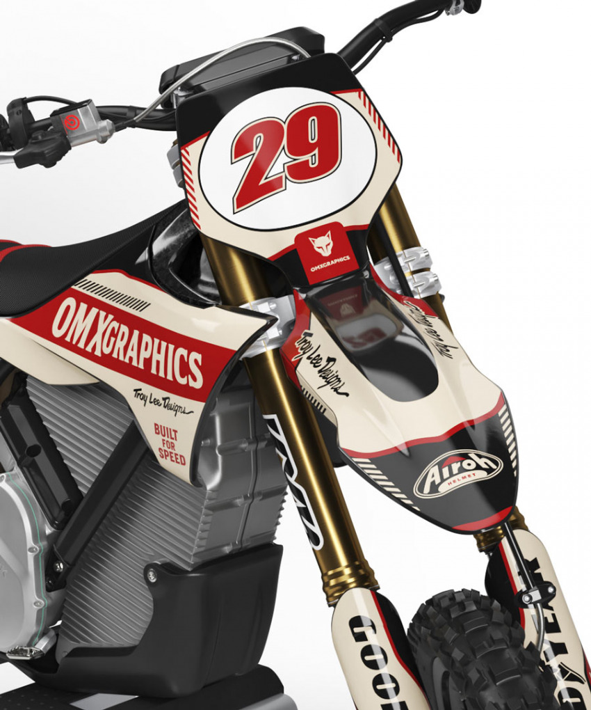 Stark Varg Retro Dirt Bike Graphics Kit Redline Beige Front
