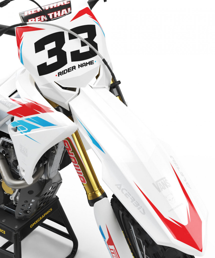 Suzuki Dirt Bike Graphics Kit Glitch Red Blue Front