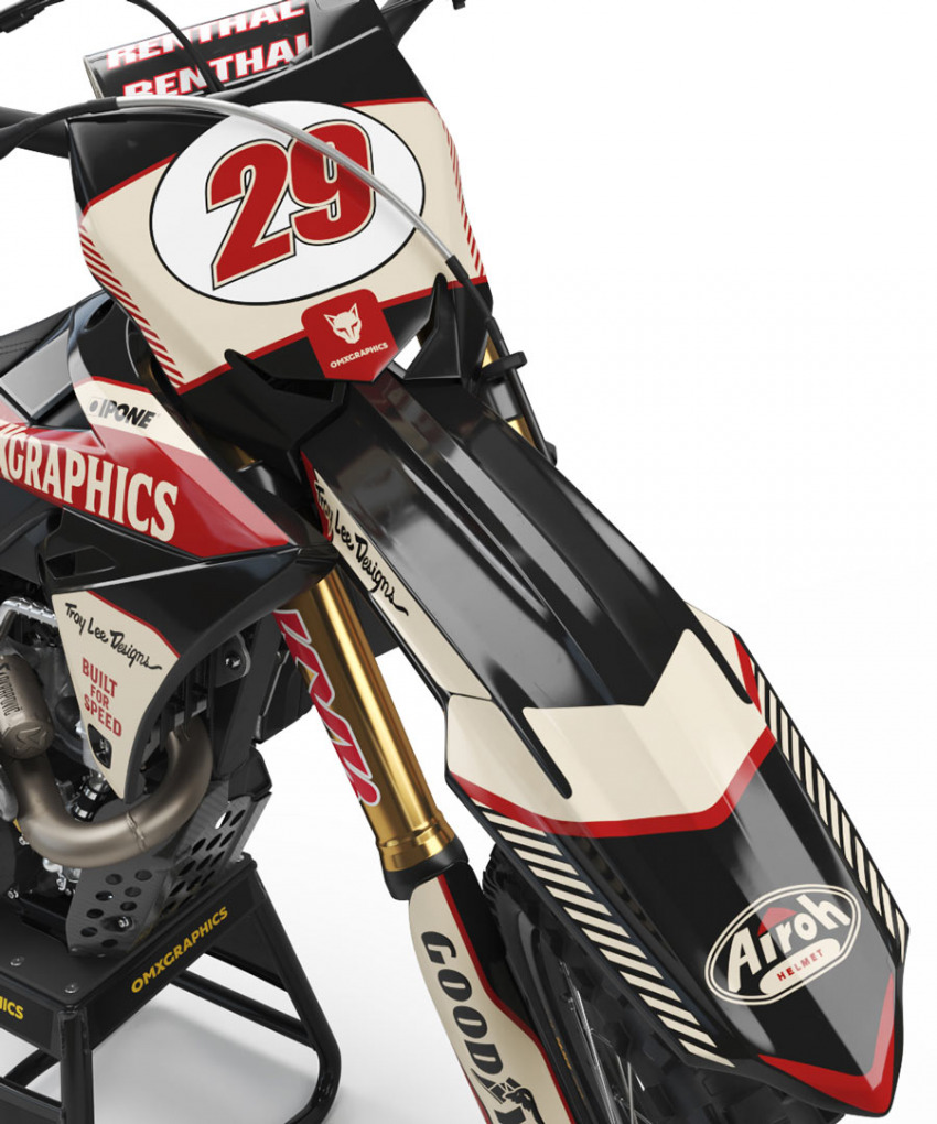 Suzuki Retro Dirt Bike Graphics Kit Redline Beige Front