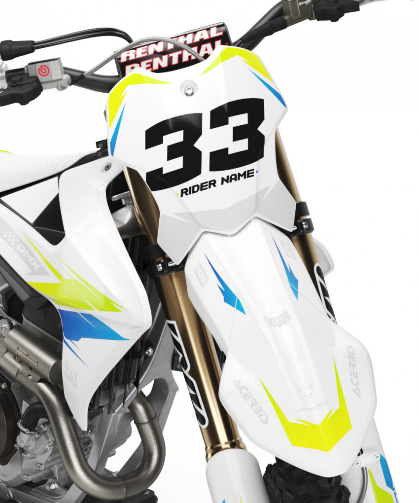 Triumph Dirt Bike Graphics Kit Glitch Lime Blue Front