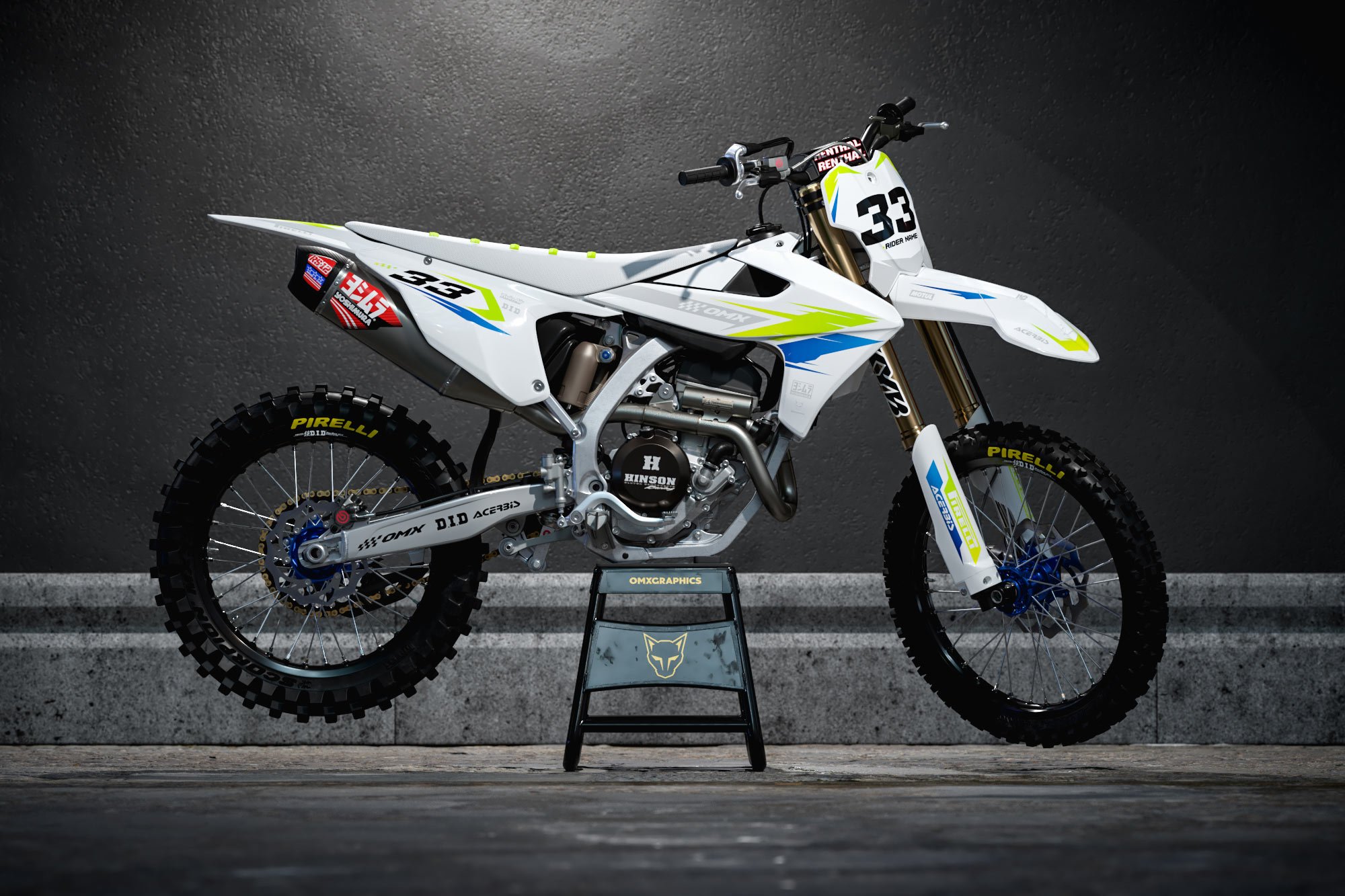 Triumph Dirt Bike Graphics Kit Glitch Lime Blue Promo