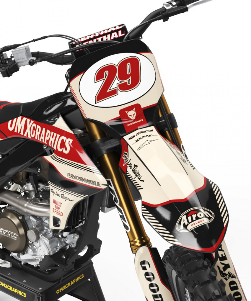 Yamaha Retro Dirt Bike Graphics Kit Redline Beige Front