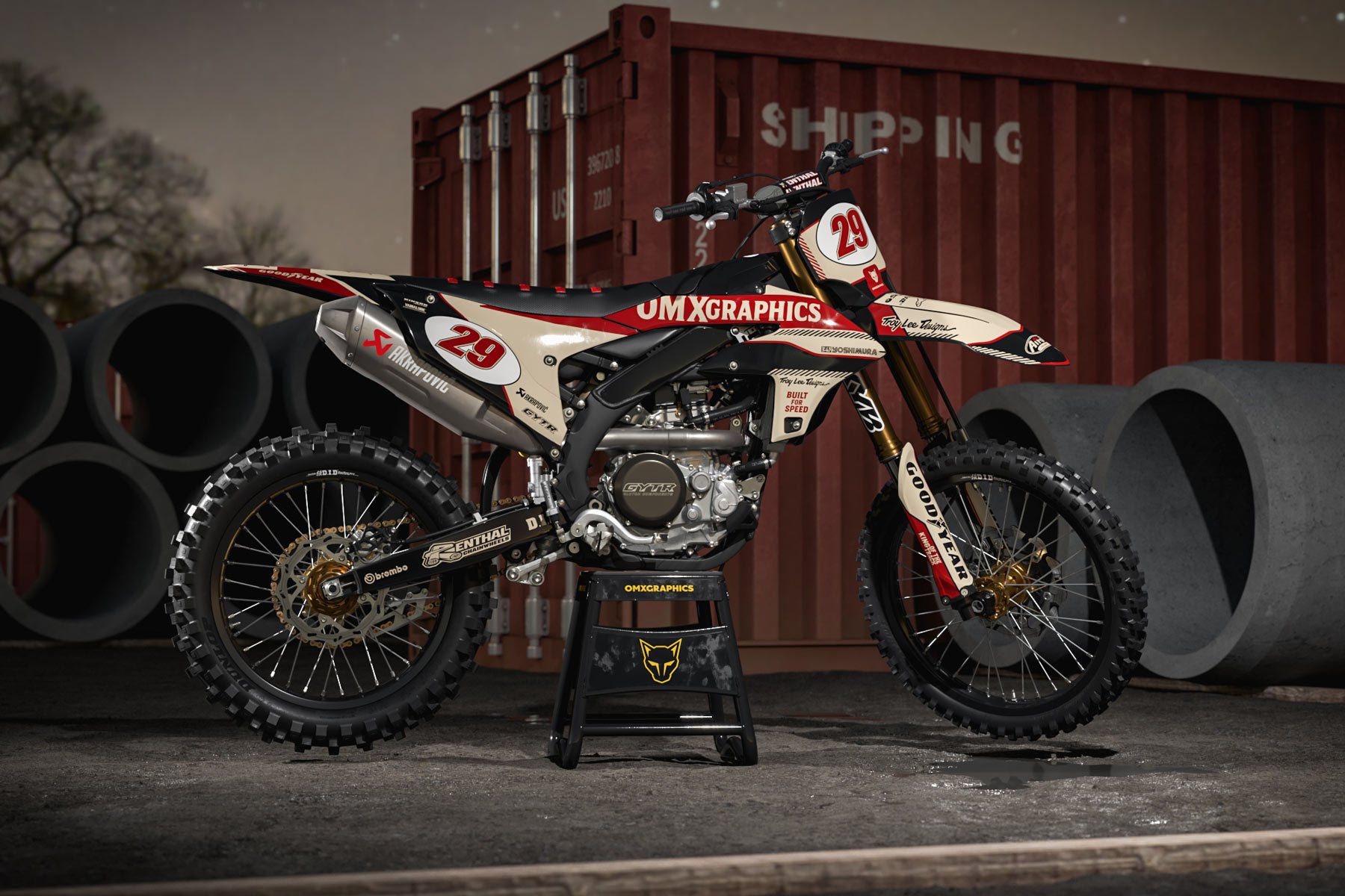 Yamaha Retro Dirt Bike Graphics Kit Redline Beige Promo