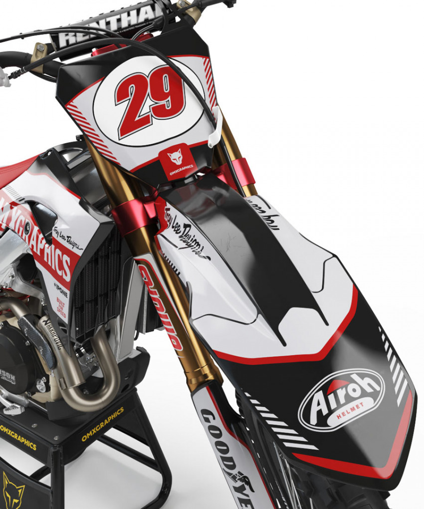 Retro Mx Graphics Kit for Honda Dirt Bike Redline Grey Front