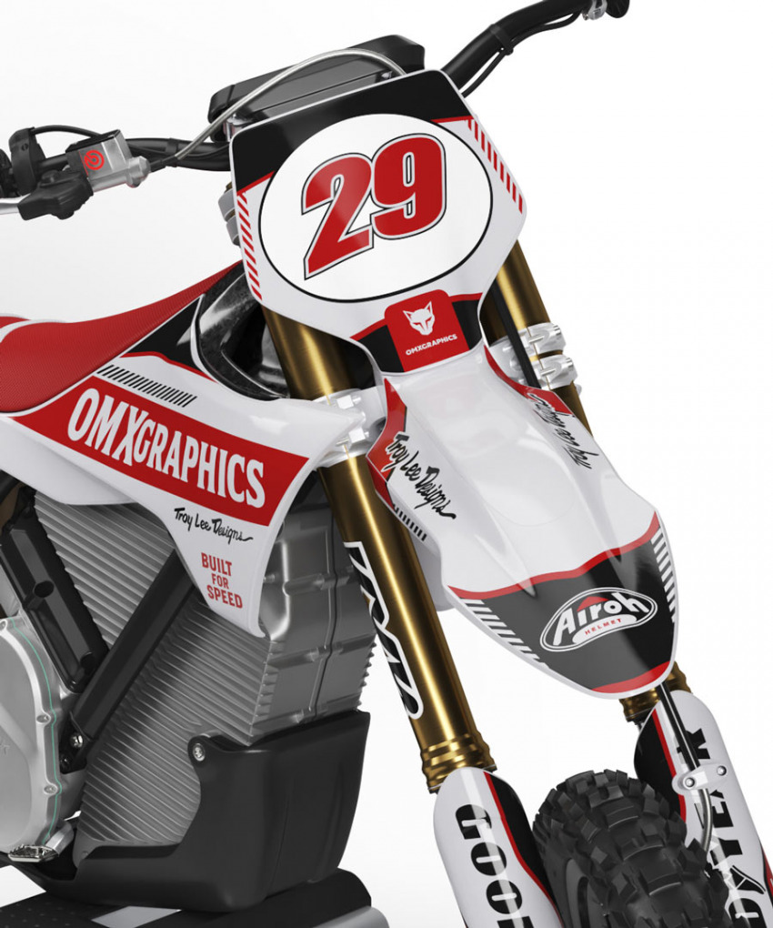 Retro Mx Graphics Kit for Stark Varg Dirt Bike Redline Grey Front