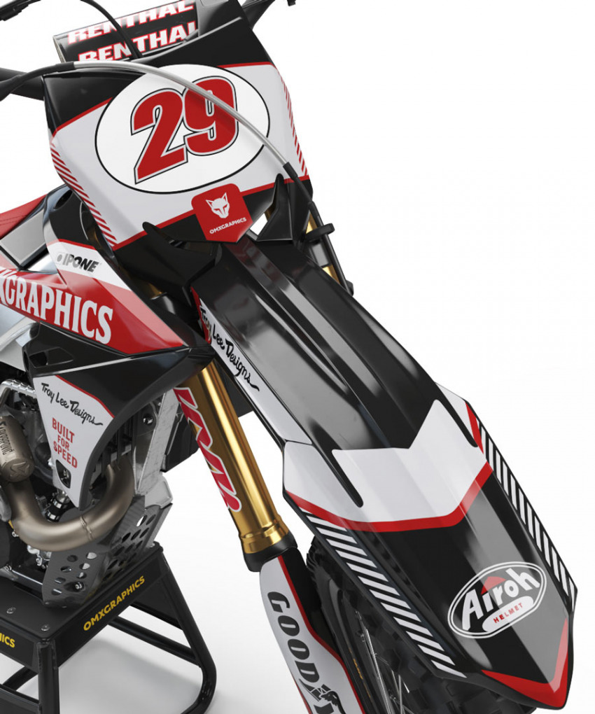 Retro Mx Graphics Kit for Suzuki Dirt Bike Redline Grey Front