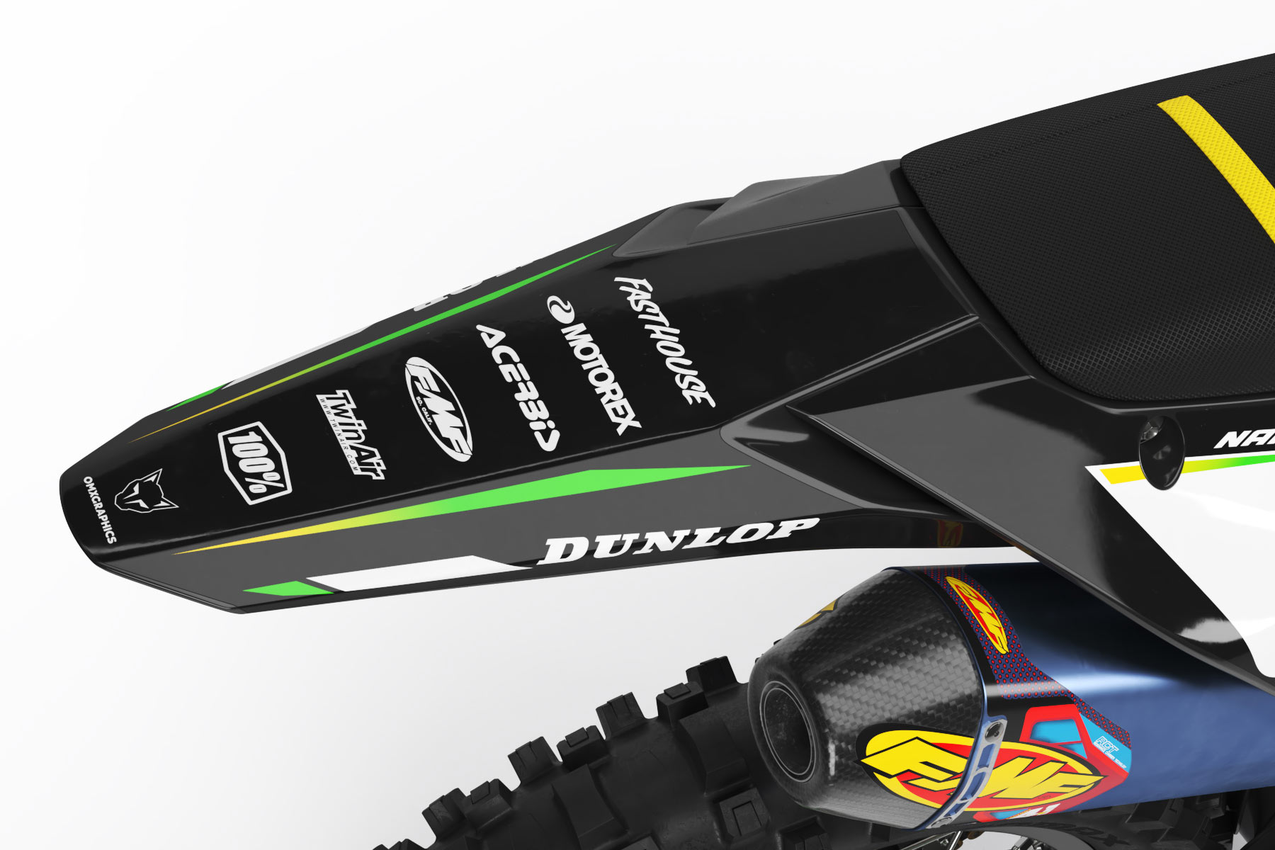 MX Graphics Kit for Kawasaki Dirt Bike Dagger Back MX Graphics Kit for Kawasaki Dirt Bike Dagger Back